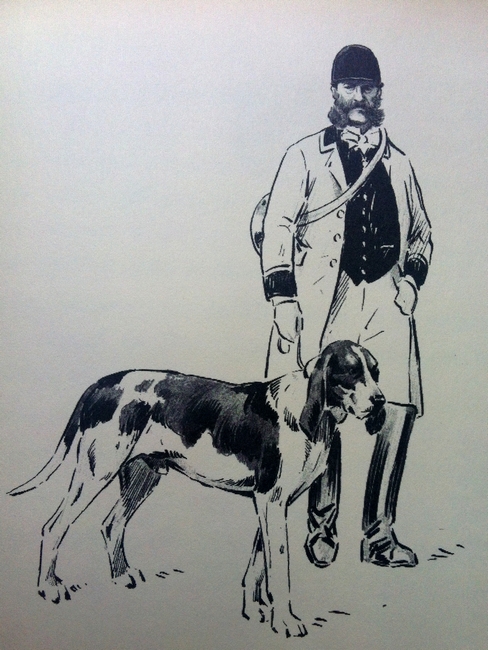 M. J. de Carayon La Tour et le chien Pompée - Illustration tirée de l'ouvrage La Vénerie française contemporaine (1914) - Le Goupy (Paris)